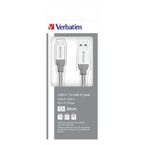 Verbatim USB kabel (3.1), USB A samec - USB C samec, 0.3m, stříbrný, box, 48868