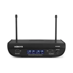 Vonyx WM82C Digital, zestaw mikrofonów bezprzewodowych UHF, 2 kanały, mikrofon nagłowny i mikrofon ręczny, zasięg 50 m, walizka