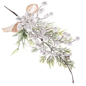 Dekoracyjna gałązka bożonarodzeniowa z białą jarzębiną, 8 x 35 x 6 cm