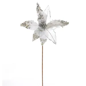 Świąteczny kwiat błyszczący srebrny, 50 x 32 cm