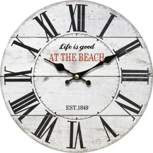 Drewniany zegar ścienny At the beach, śr. 34 cm