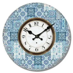 Drewniany zegar ścienny Mosaic tiles, śr. 34 cm